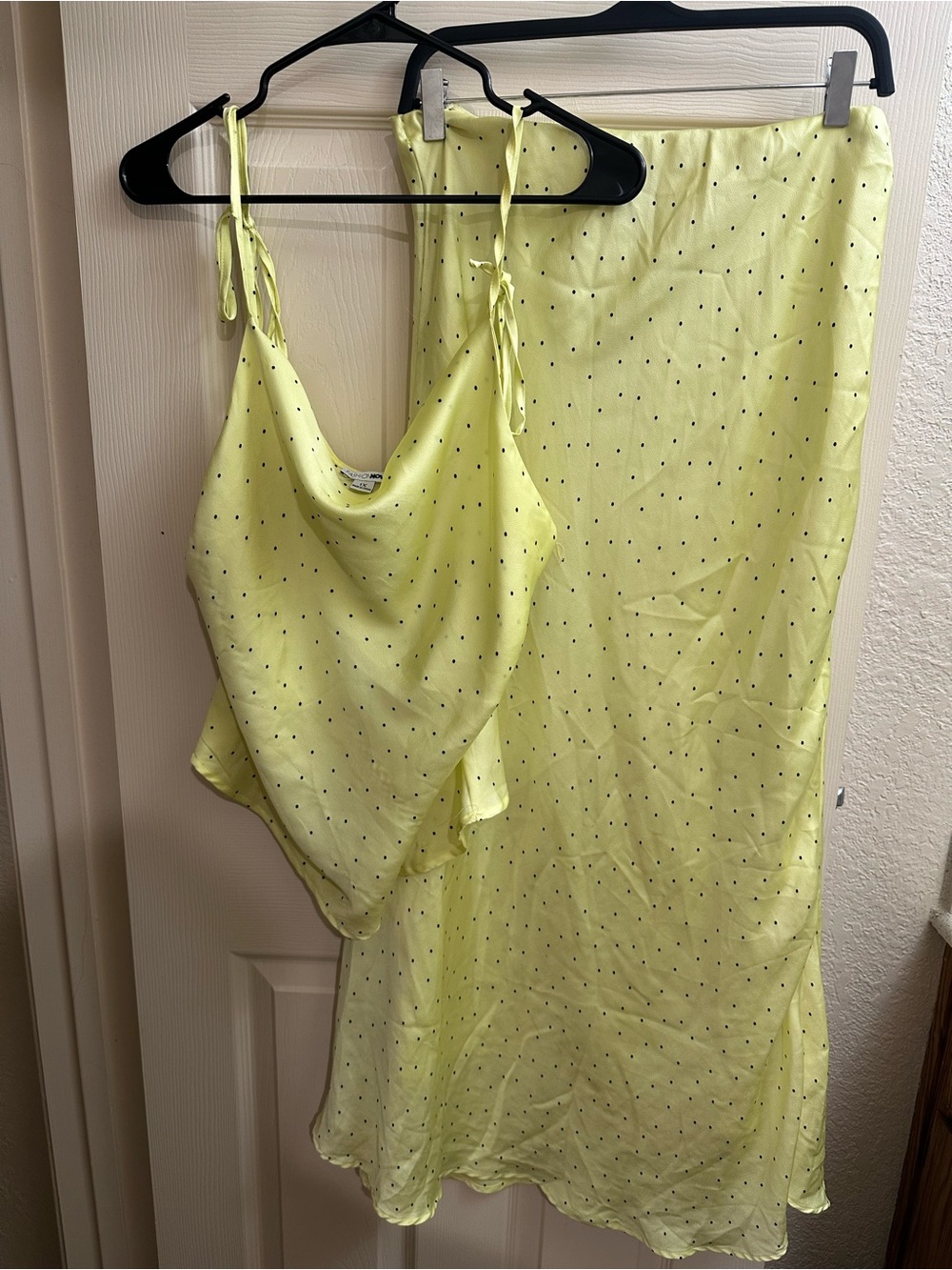 Lemon Polka Dot Silk Slip Set - Fashion Nova Plus